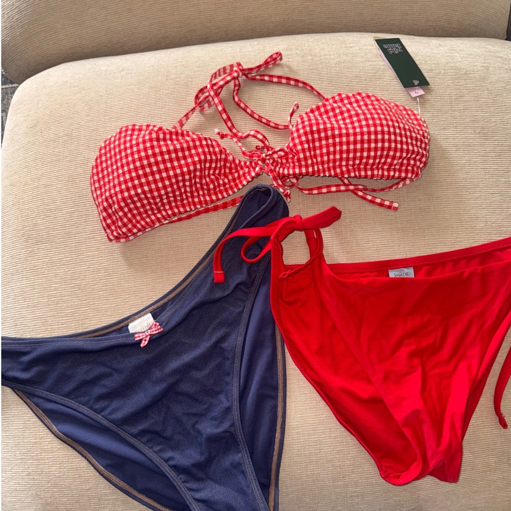 Wild Fable/ Shade & Shore Swimwear Bundle XL Gingham Top Navy Red Bottoms NWT